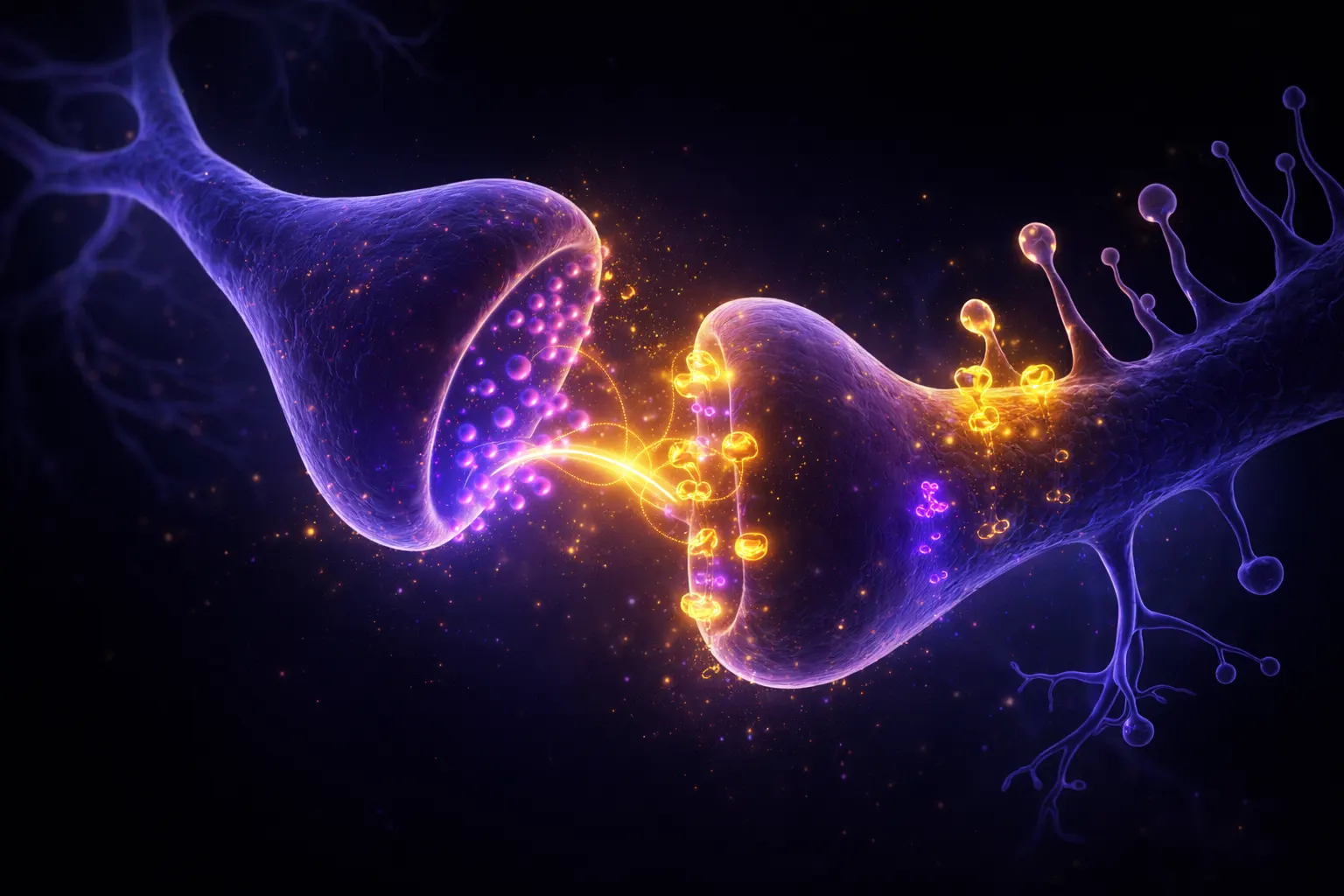 Illustration de la plasticité synaptique montrant le renforcement d'une connexion entre deux neurones dans l'hippocampe lors de l'apprentissage